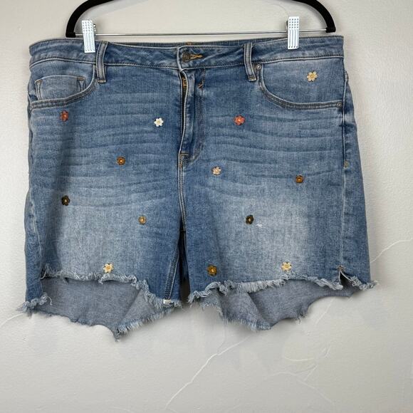Vigoss Floral Embroidered Jean Shorts Sz 16 | Boho Festival Daisycore Denim - Picture 1 of 9